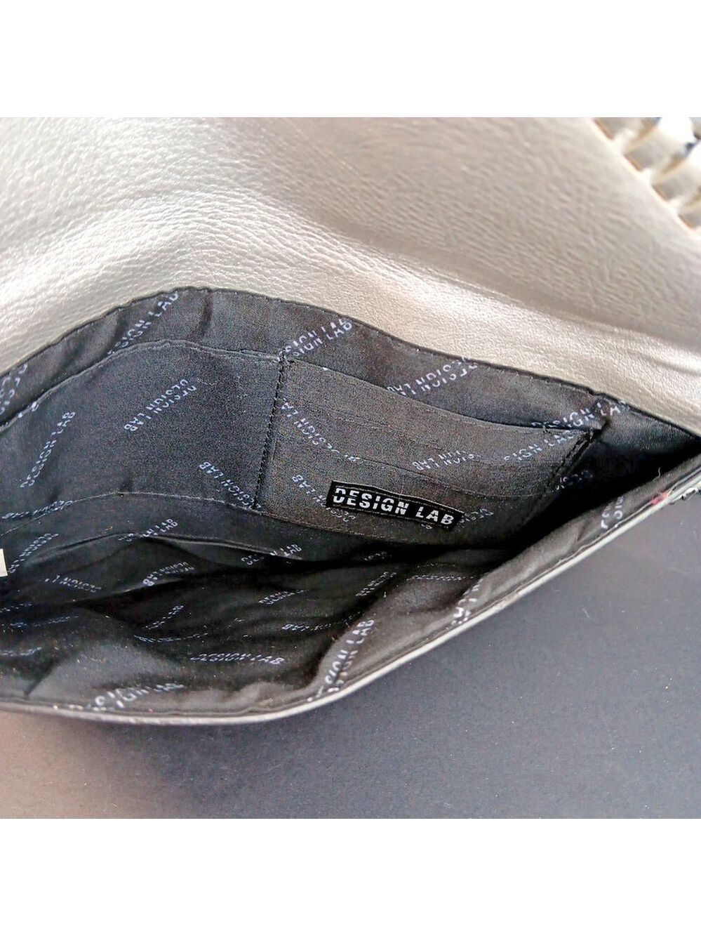 Rare Design Lab Lord And Taylor Envelope Purse Silver 11 X 8 In Minimalist - Picture 6 of 11